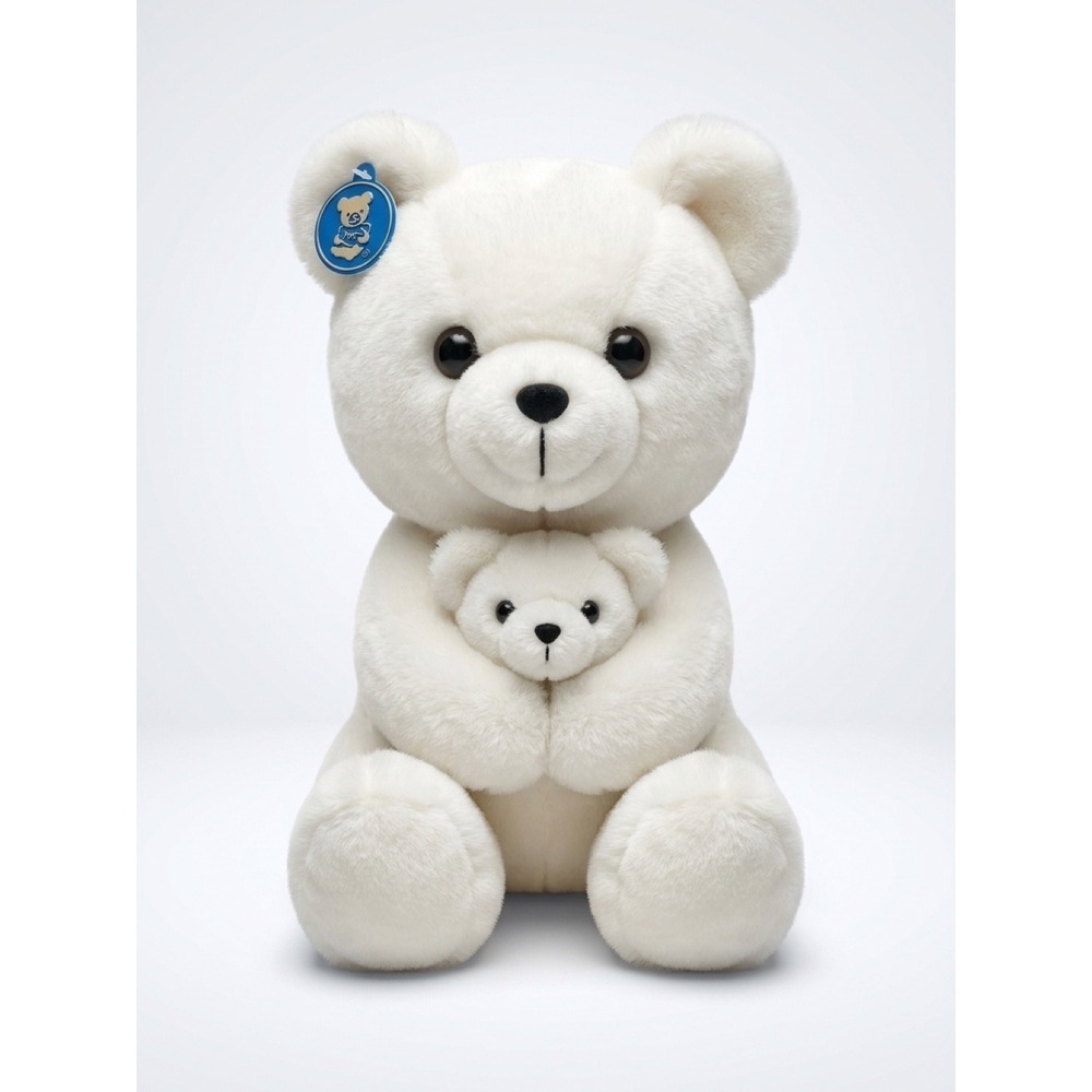 Vintage Dakin White Teddy Bear with Baby Cub Plush Retro 90s Rare Y2K Minimalist